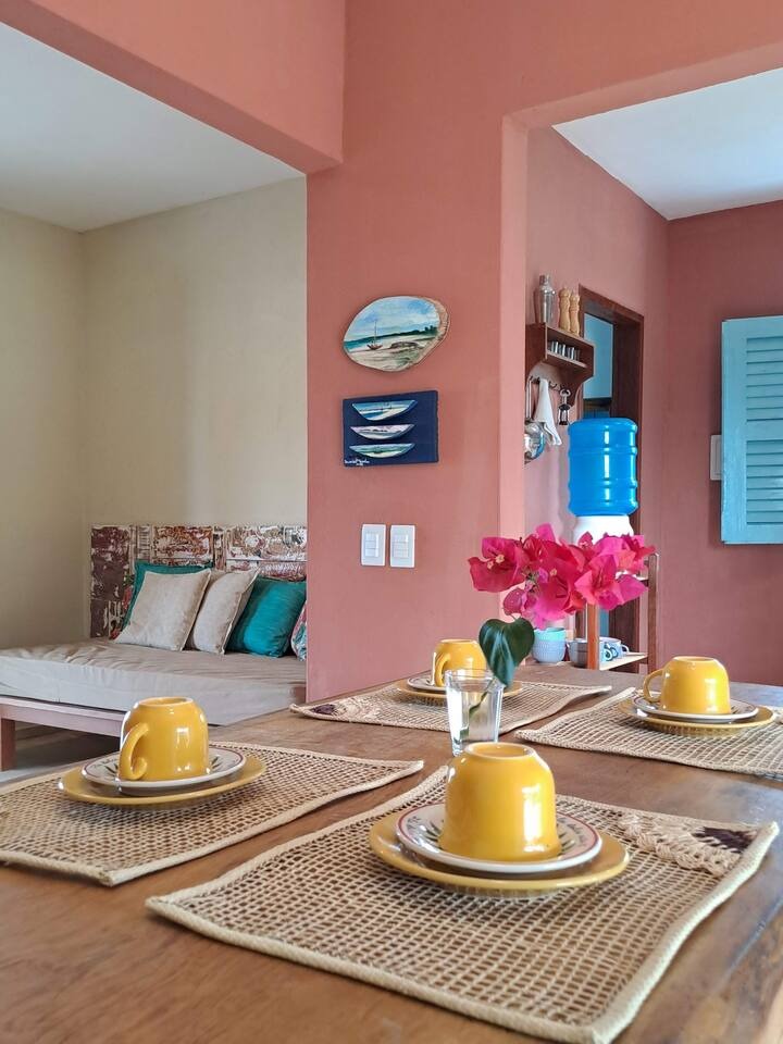 Dining area with colorful cups